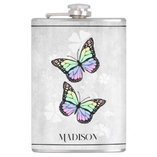 Rainbow Butterfly Floral Flask Heupfles