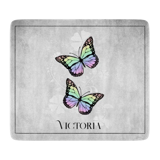 Rainbow Butterfly Floral, gepersonaliseerd Snijplank (Voorkant)
