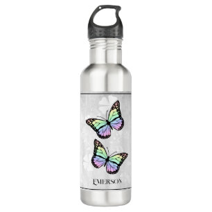 Rainbow Butterfly Floral, gepersonaliseerd Waterfles