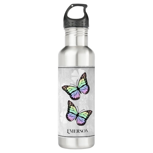 Rainbow Butterfly Floral, gepersonaliseerd Waterfles (Voorkant)