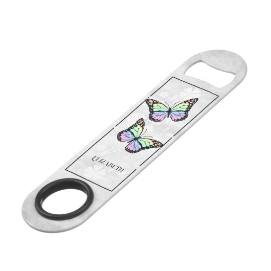 Rainbow Butterfly Floral Personalized Bar Key Speed Flessenopener (Voorkant Gekanteld)