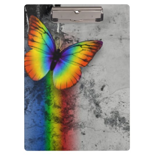 Rainbow Butterfly Grey Black Pattern Print Klembord (Voorkant)