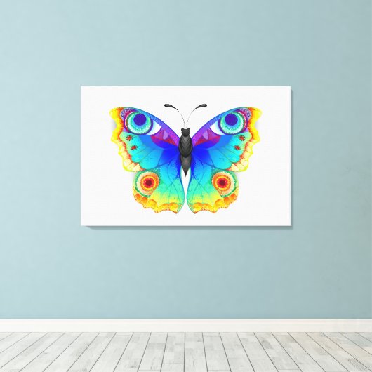 Rainbow Butterfly Peacock Eye Canvas Afdruk (Insitu (Houten vloer))