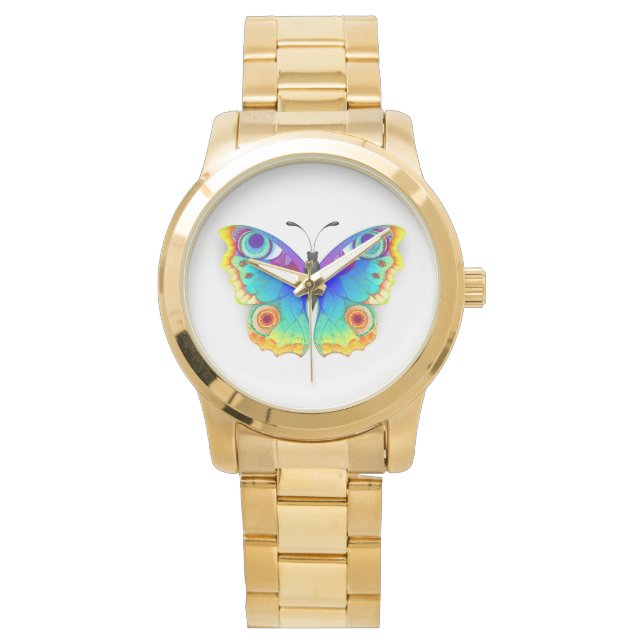 Rainbow Butterfly Peacock Eye Horloge (Voorkant)