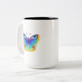Rainbow Butterfly Peacock Eye Tweekleurige Koffiemok (Voorkant links)