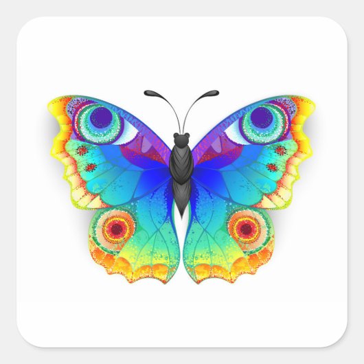 Rainbow Butterfly Peacock Eye Vierkante Sticker (Voorkant)