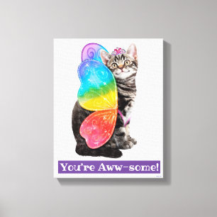 Rainbow Butterfly Princess Kitten Canvas Afdruk