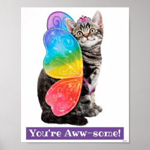 Rainbow Butterfly Princess Kitten Poster