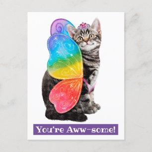 Rainbow Butterfly Princess Kitten Uitnodiging Briefkaart