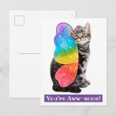 Rainbow Butterfly Princess Kitten Uitnodiging Briefkaart (Voorkant / Achterkant)