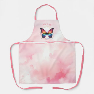 Rainbow Butterfly Waterverf Roze Gepersonaliseerd Schort