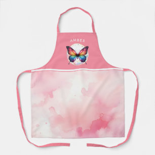 Rainbow Butterfly Waterverf Roze Gepersonaliseerd Schort