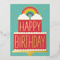 Rainbow Cake Happy Birthday Gold