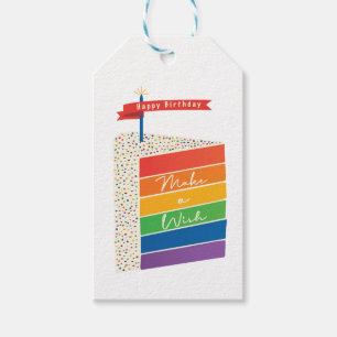 Rainbow Cake Happy Birthday maakt een wens Cadeaulabel