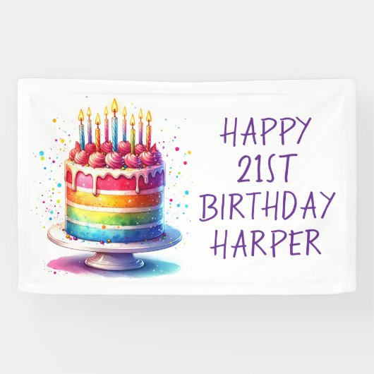 Rainbow Cake Personalized Happy Birthday Spandoek (Horizontaal)