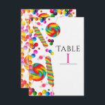 Rainbow Candy Anniversaire Table Numéro Carte<br><div class="desc">Rainbow Candy Anniversaire Carte de numéro de table de fête. Cherchez les articles correspondants dans mon magasin. Contactez-moi pour une commande personnalisée.</div>