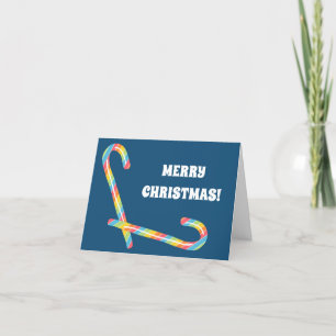 Rainbow Candy Canes Blauw Aangepaste Tekst Kerstwa Bedankkaart
