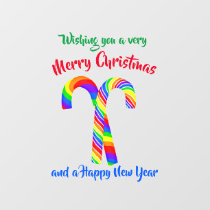 Rainbow Candy Canes kerst Raamsticker