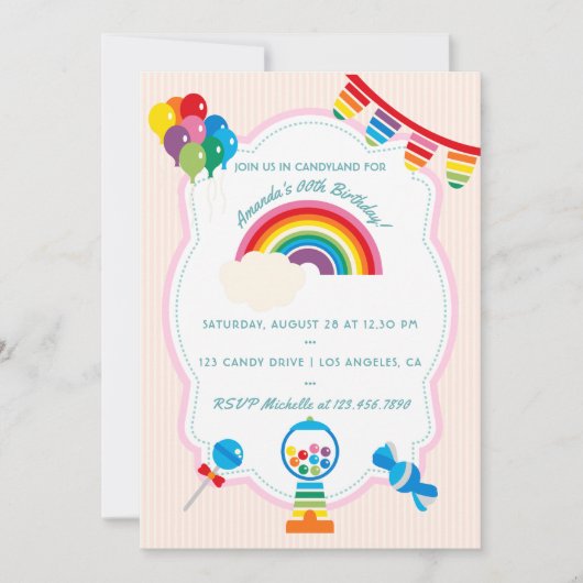 Rainbow Candy Invitation à la fête d'anniversaire (Devant)