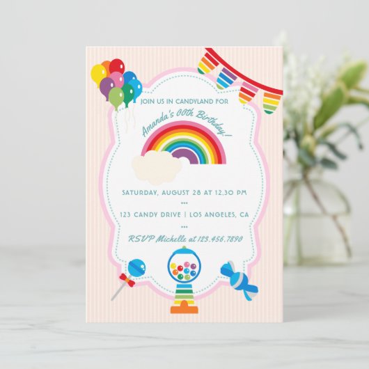 Rainbow Candy Invitation à la fête d'anniversaire (Debout devant)