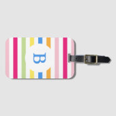 Rainbow Candy Stripes Modern Monogram Bagagelabel (Voorkant (horizontaal))