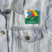 Rainbow Carrousel - Aangepersonaliseerde Kinderen Vierkante Button 5,1 Cm (In situ)