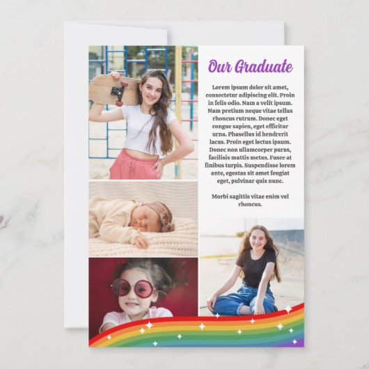 Rainbow Cartoon Sparkles 5 foto's Afstuderen Aankondiging (Achterkant)