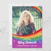Rainbow Cartoon Sparkles Foto Afstuderen Kaart (Voorkant)
