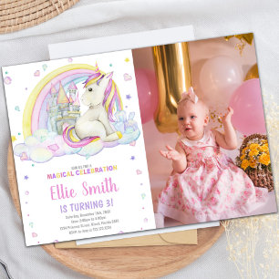 Rainbow Castile Unicorn Invitations avec photo