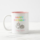 Rainbow&Cat Happy Birthday Two-Tone Coffee Mok (Links)