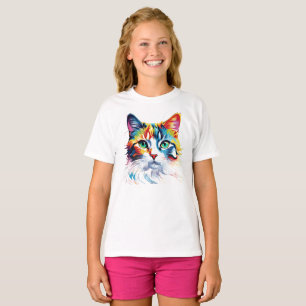 Rainbow Cat Imprimé T-Shirt pour enfants Manche co