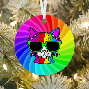 Rainbow Cat Twirl Metalen Ornament