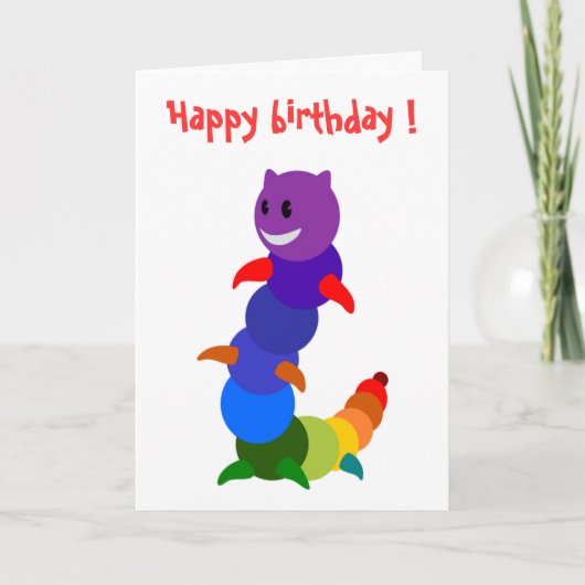 RAINBOW CATERPILLAR "HAPPY BIRTHDAY" KAART (Voorkant)