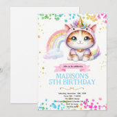  Rainbow Caticorn Birthday invitation (Devant / Derrière)