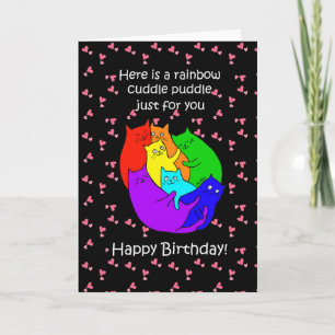 Rainbow Cats Cuddle Puddle Funny Happy Birthday Kaart