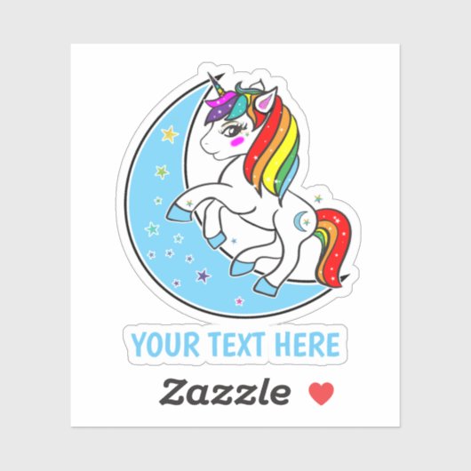 Rainbow Celestial Blue Moon & Stars Unicorn Sticker (Vel)