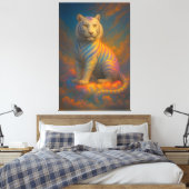 Rainbow Celestial White Tiger – Divine Cloudlight Canvas Afdruk (Insitu (Slaapkamer))