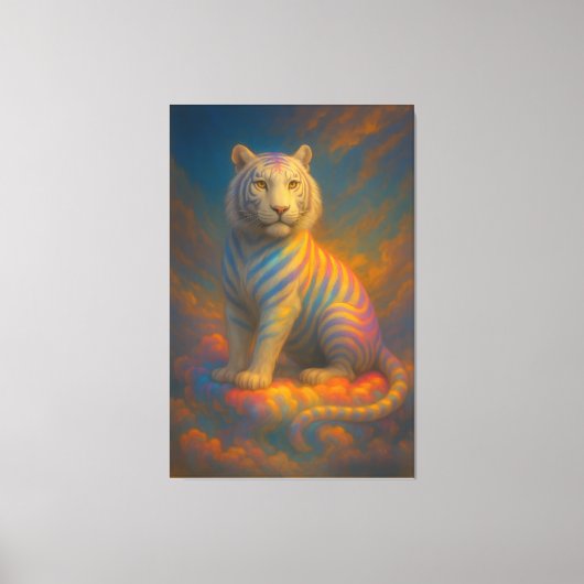 Rainbow Celestial White Tiger – Divine Cloudlight Canvas Afdruk (Voorkant)