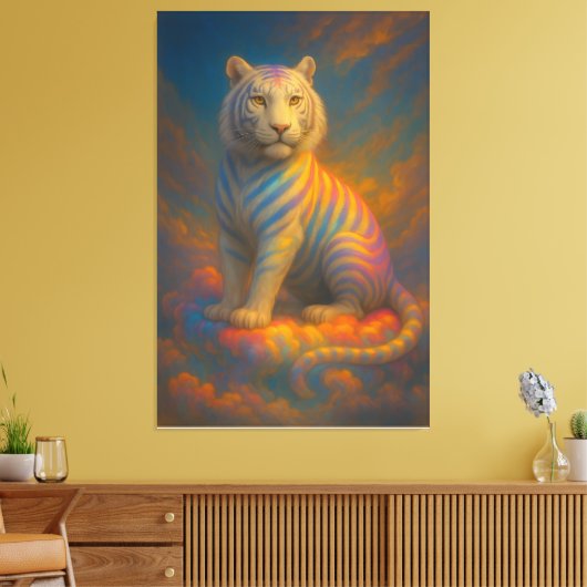 Rainbow Celestial White Tiger – Divine Cloudlight Canvas Afdruk (Insitu (Woonkamer))