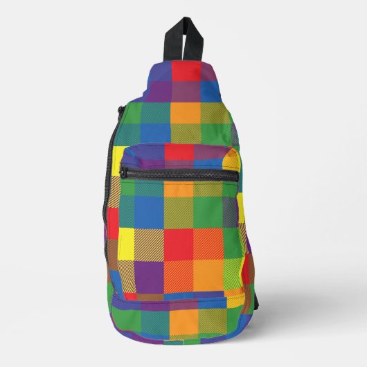 Rainbow Checkerboard Pride Buffalo Check Plaid Sling Bag (Voorkant)