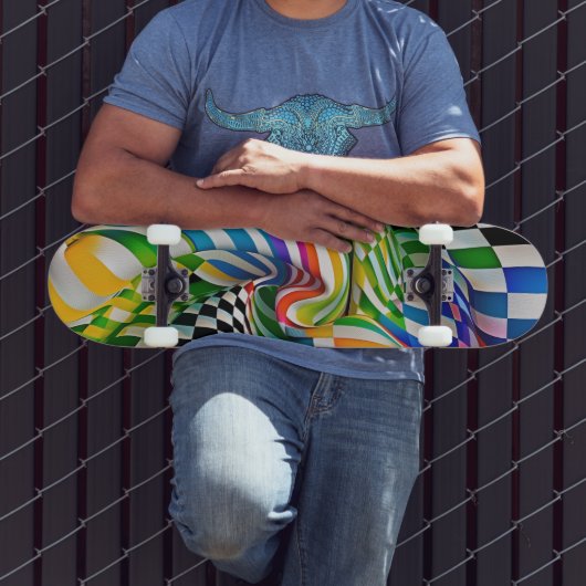 Rainbow Checkerboard & Stripes Digitale kunst Skateboard (Buiten 3)