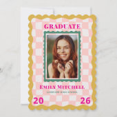 Rainbow Checkered Grad Invitation with Photo (Devant)