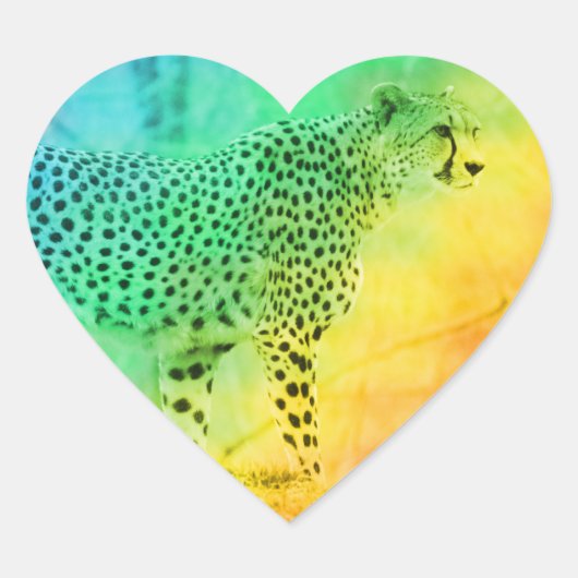 Rainbow Cheetah Hart Sticker (Voorkant)