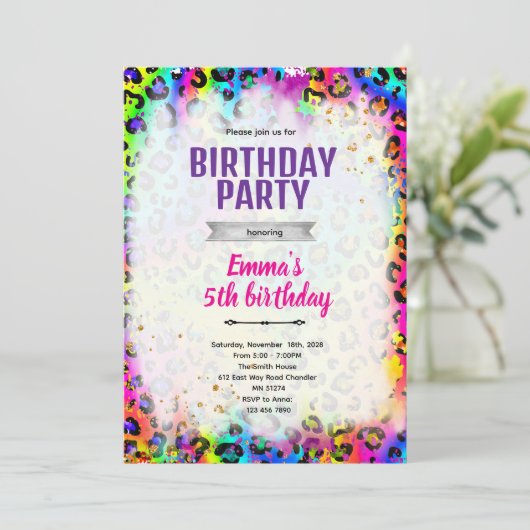 Rainbow cheetah leopard print invitation (Debout devant)