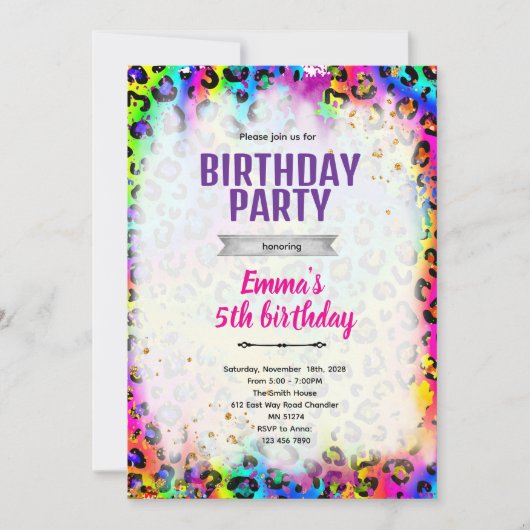Rainbow cheetah leopard print invitation kaart (Voorkant)