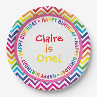 Rainbow Chevron Birthday Party Borden, Bright Papieren Bordje