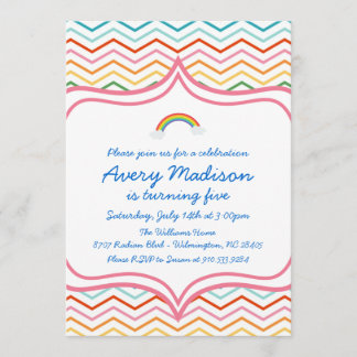 Rainbow Chevron STripe Modern Birthday Party Kaart