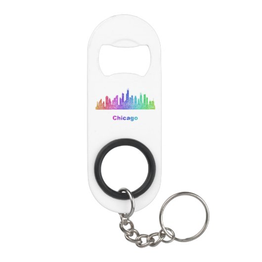 Rainbow Chicago skyline Sleutelhanger Flessenopener (Achterkant)