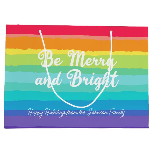 Rainbow Christmas Be Merry en Bright Custom Party Groot Cadeauzakje (Achterkant)