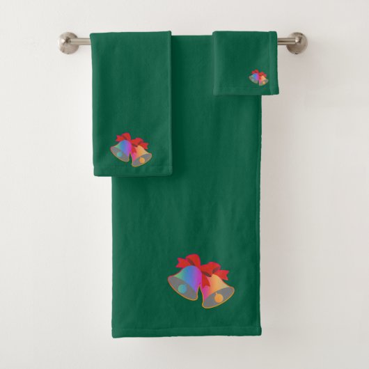 Rainbow Christmas Bells Green Bad Handdoek (Insitu)